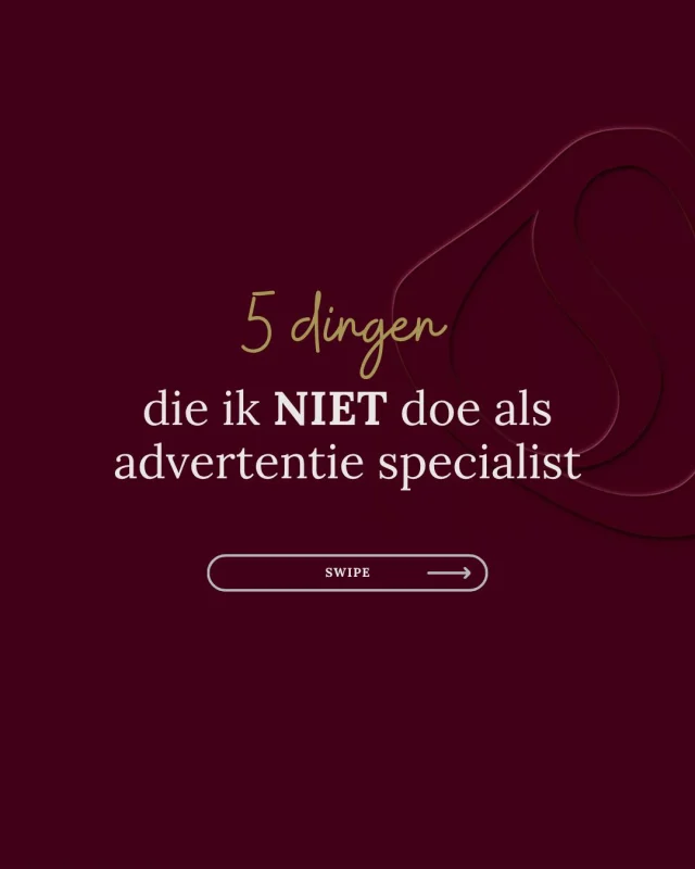 Iedere advertentiespecialist werkt anders. Dit zijn 5 dingen die ik dus niet doe. 😌

#advertentiespecialist #businessbabesnl #vrouwelijkeondernemers #webshop #metaads